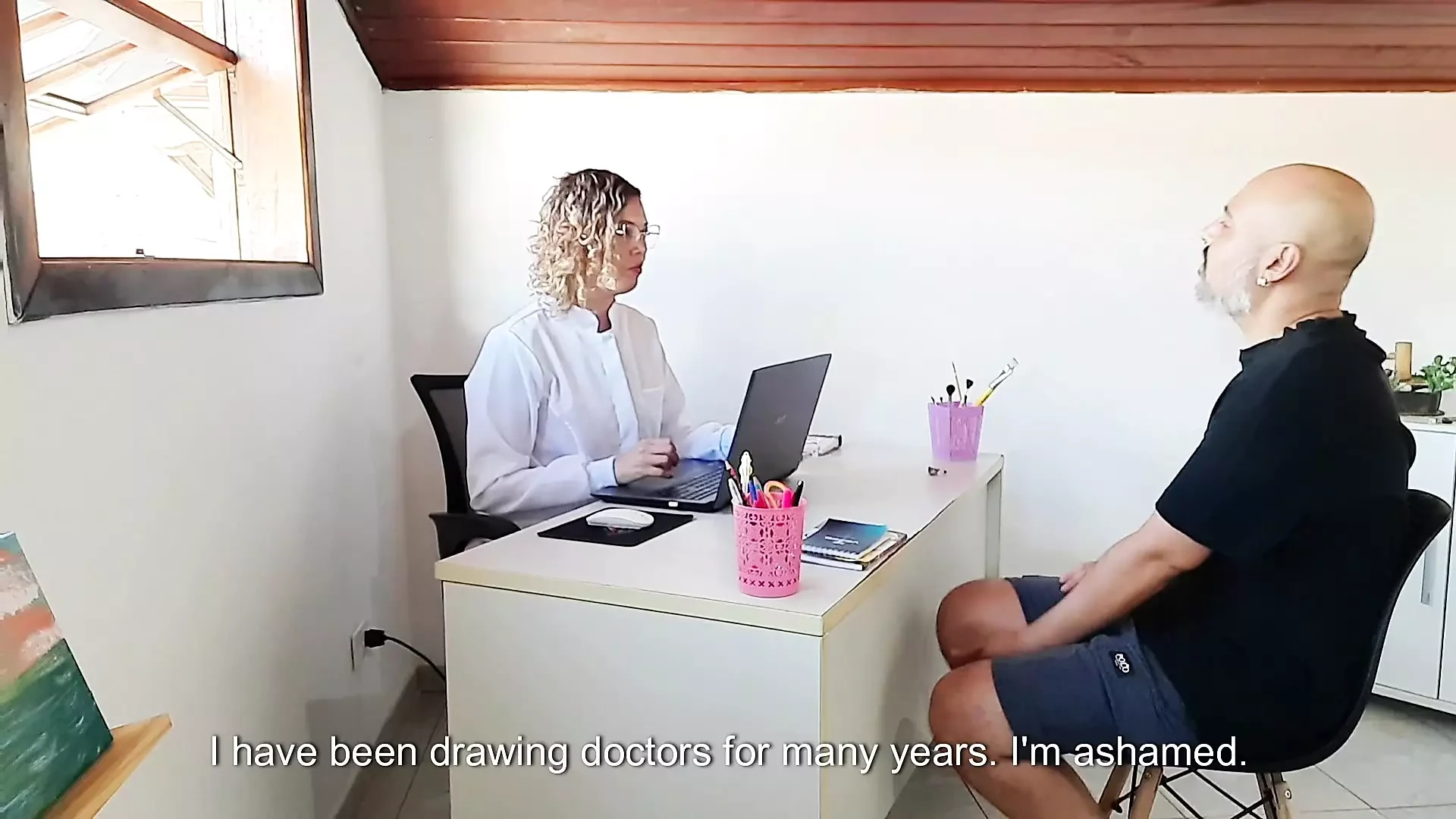 A doctor who performs a prostate exam ends up sticking a strap-on in the patient’s ass.