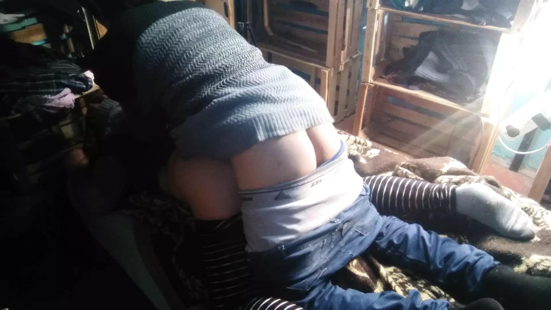 My very whore girlfriend seduces me with her light blue thong