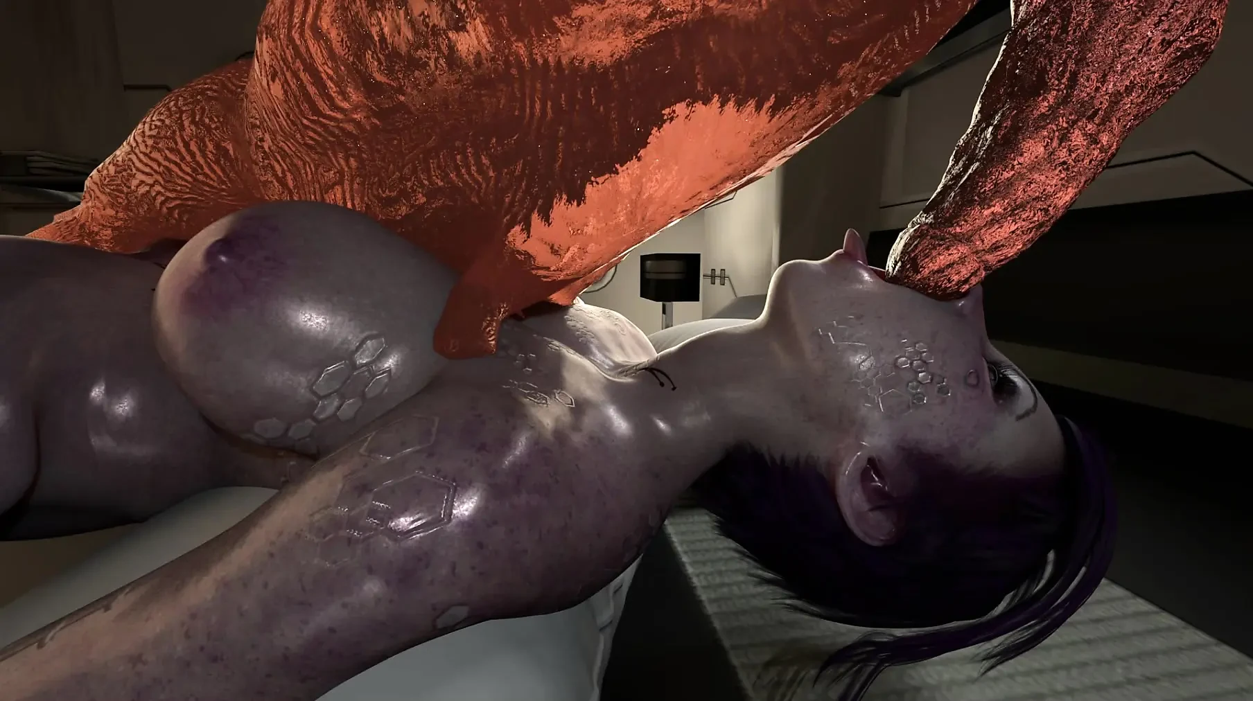 space lara swallows a huge slug cock into her deep throat. 3d animation hentai game