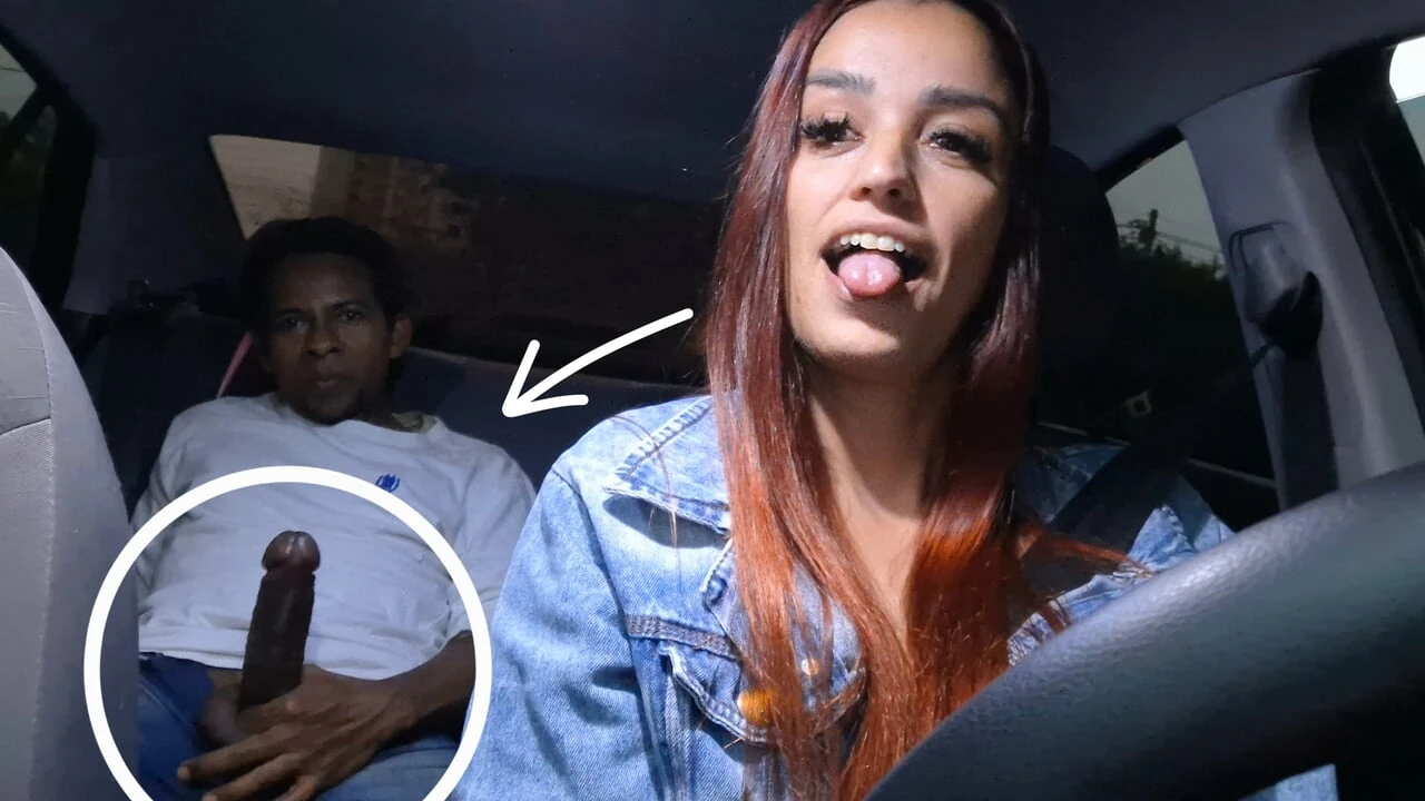 Naughty app driver catches gifted passenger masturbating from behind!