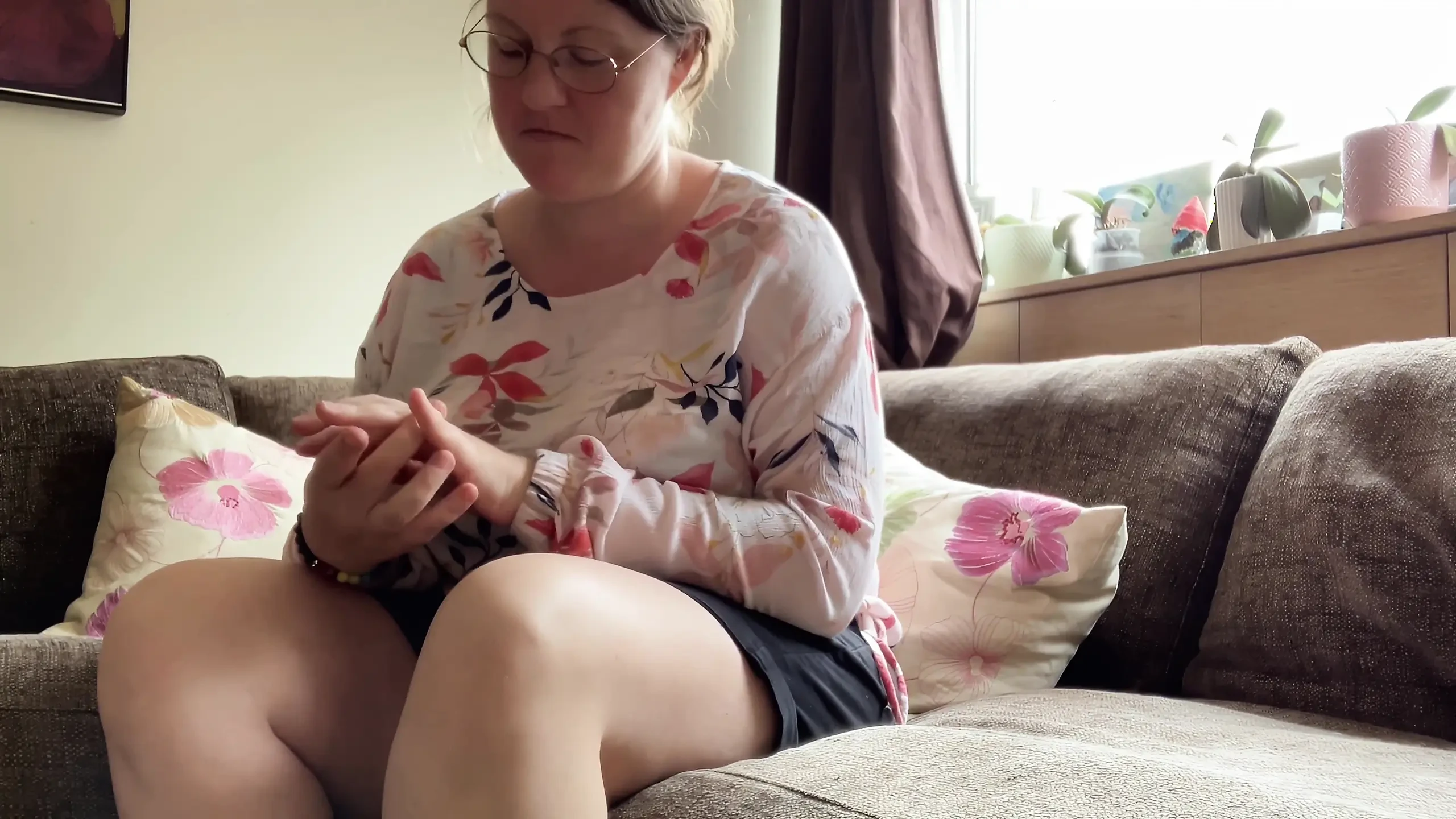 Home Alone in Lounge with Black Stockings on