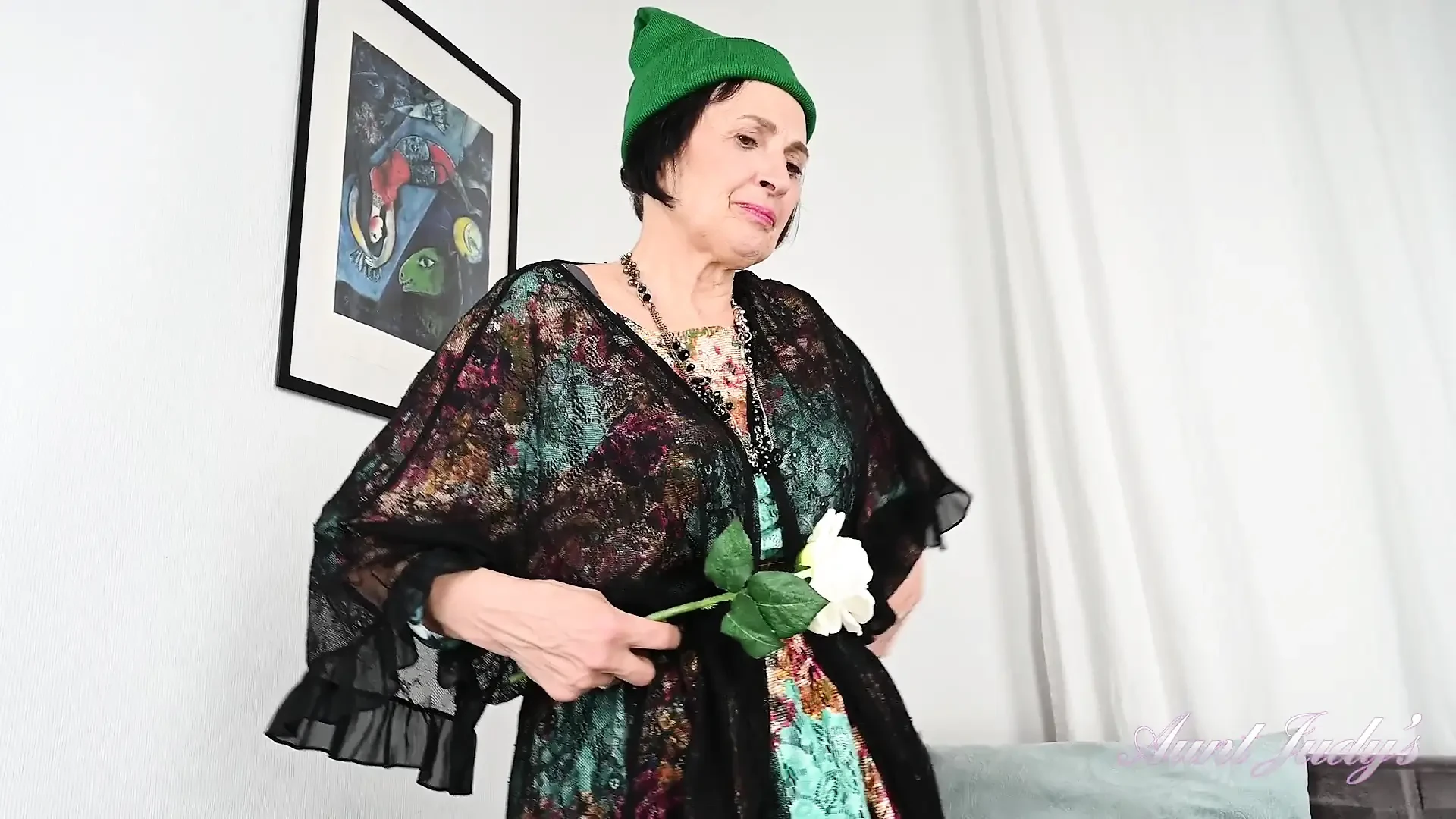 Auntjudys – Horny Hairy 63yo GILF Minia Masturbates in Sexy Black Stockings