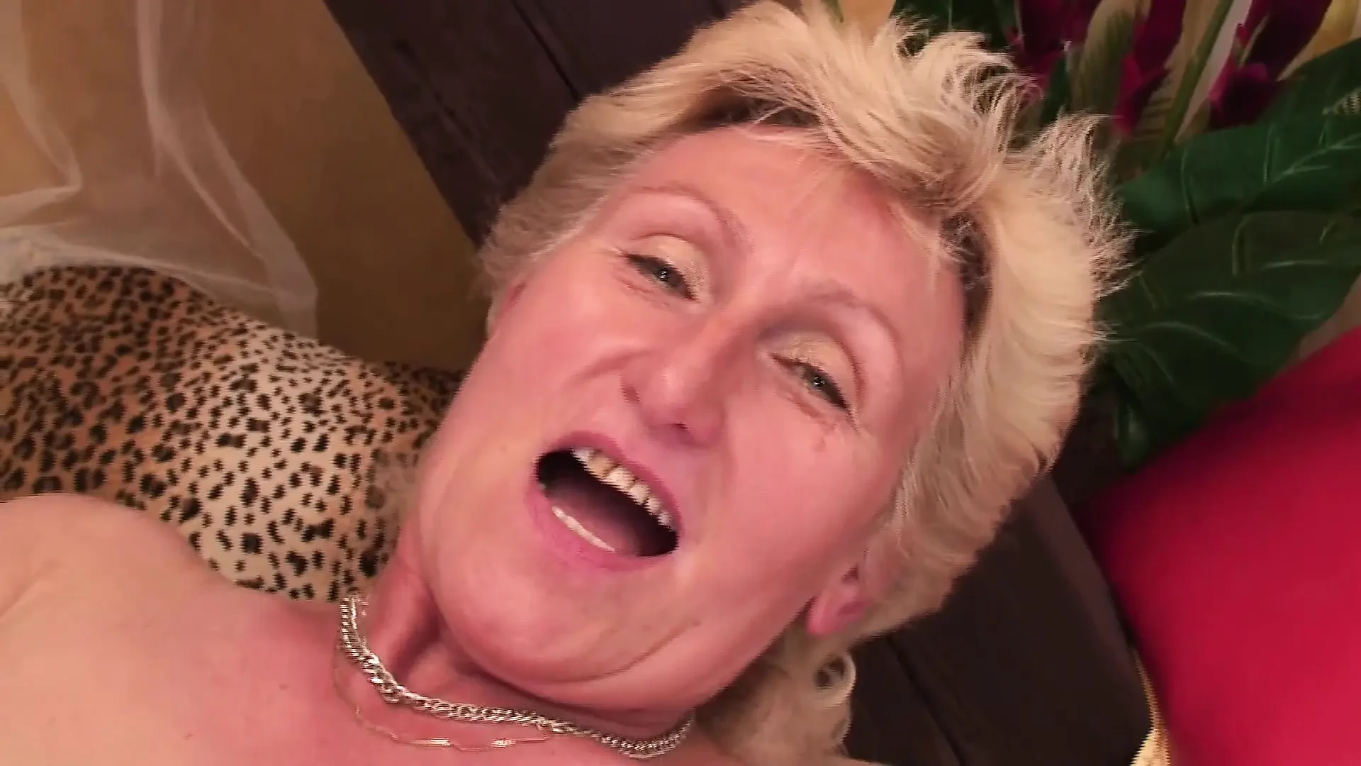 Granny gets it on with fat dildo and then gets fucked by boy