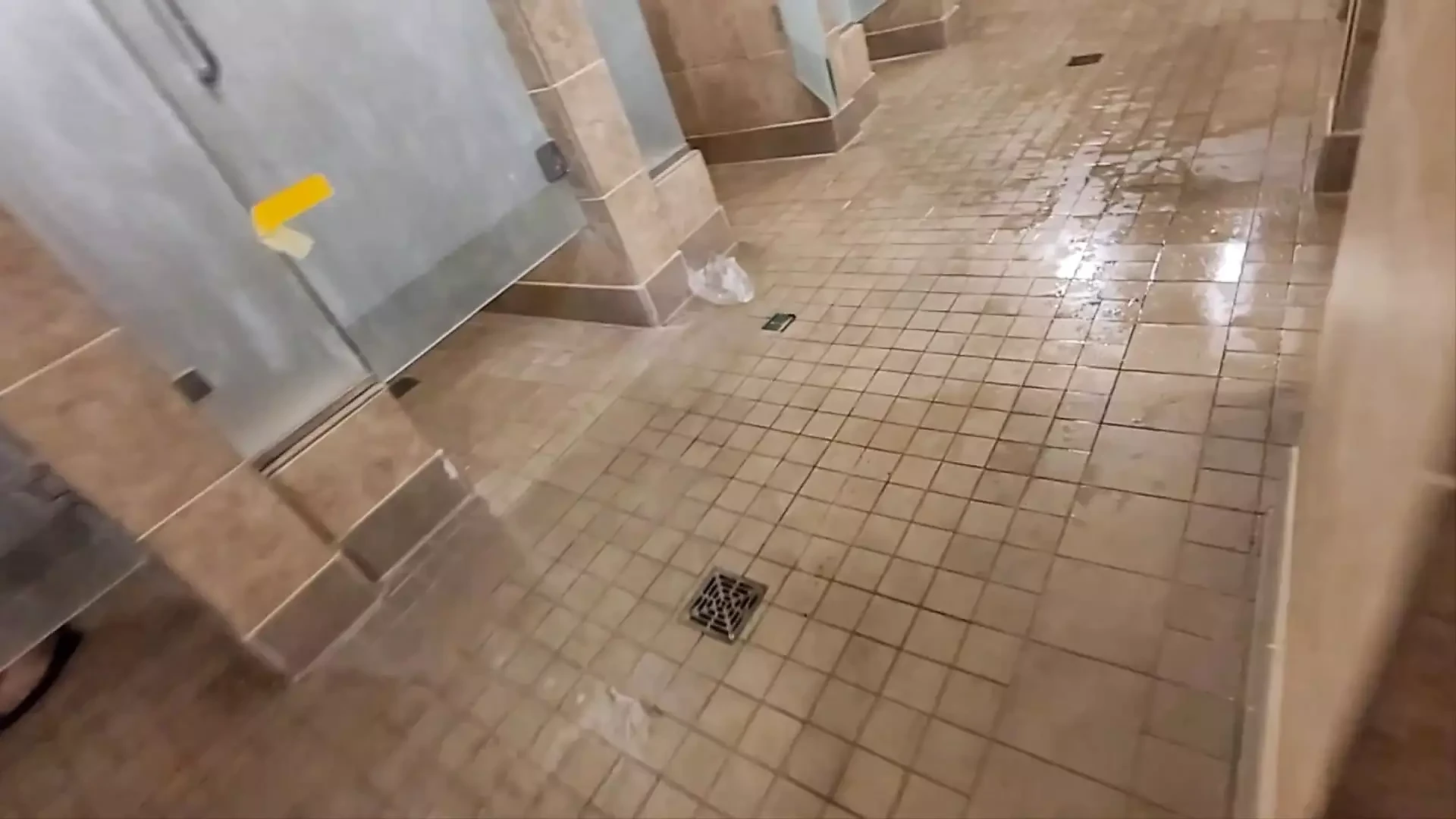 Very Risky Gym locker and shower play with people around.