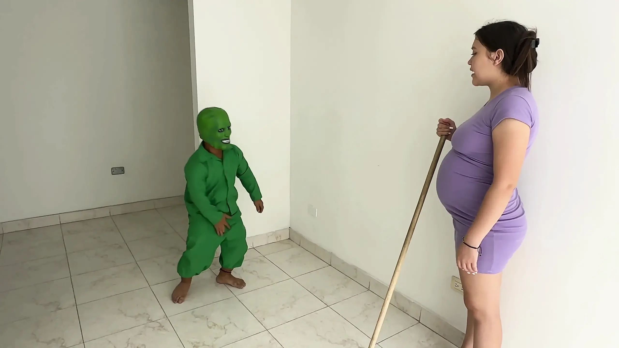 Sexy Pregnant Latina Finds a Horny Little Monster at Home Who in Exchange for Not Bothering Her Ends up Fucking Her Hard.