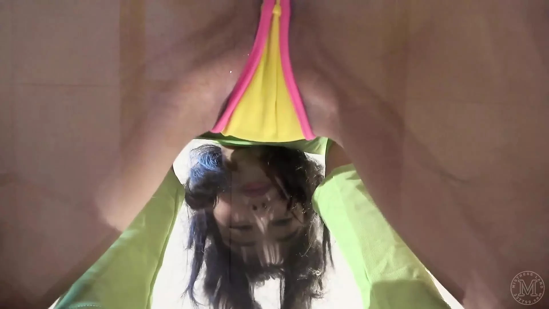 Your Face Is Put Into a Facesitting Box and Girl in a Bikini Sits on It Like a Chair, Laughing and Humiliating You, POV