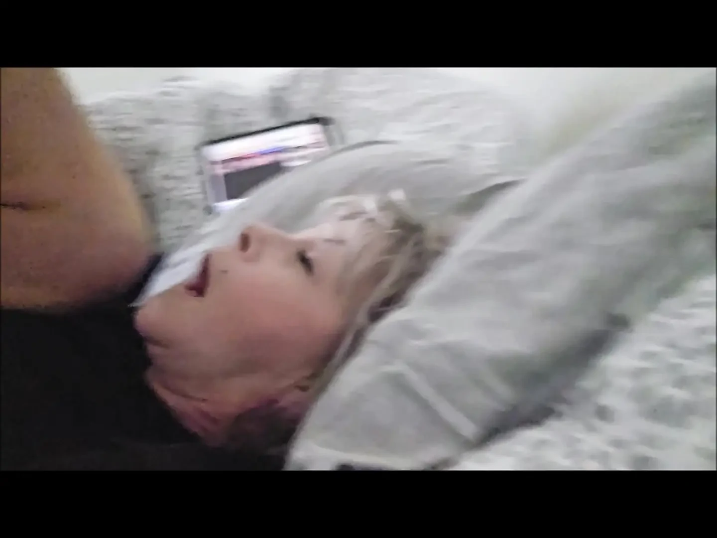 Woman caught watching porn gets a cock shoved in her mouth and fucked