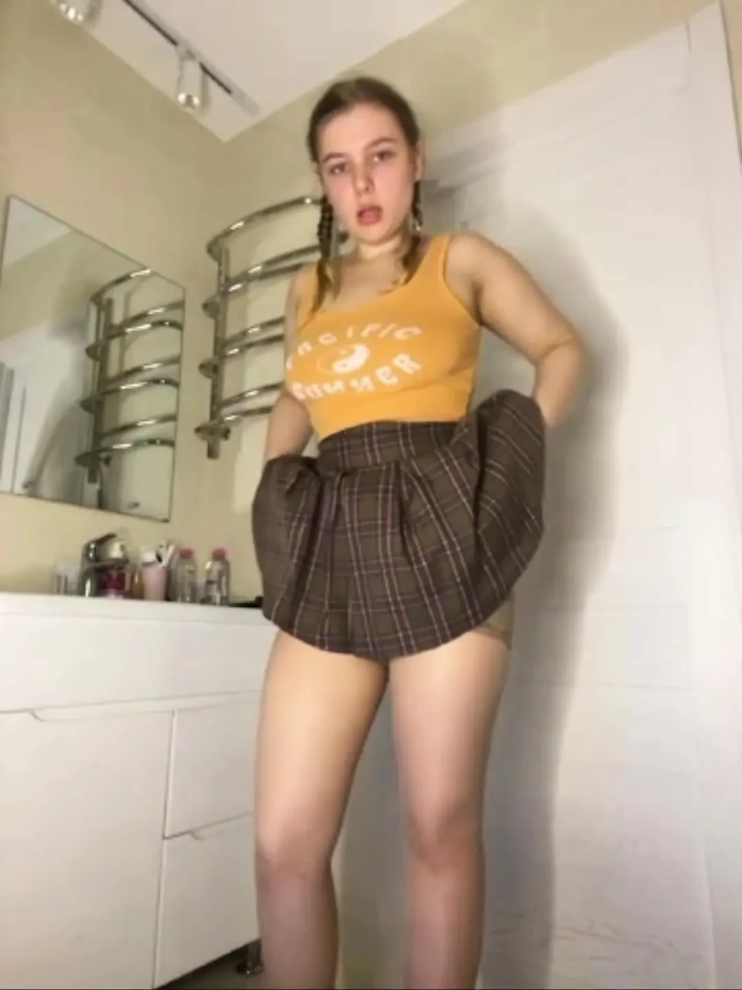 My stepsister fucking with big dildo in bathroom