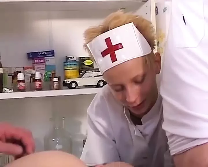 A consilium of doctors dominates over one chubby blonde German whore