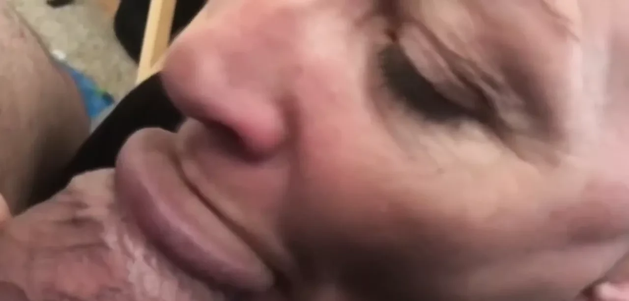 Mature sucking on short but thick cock