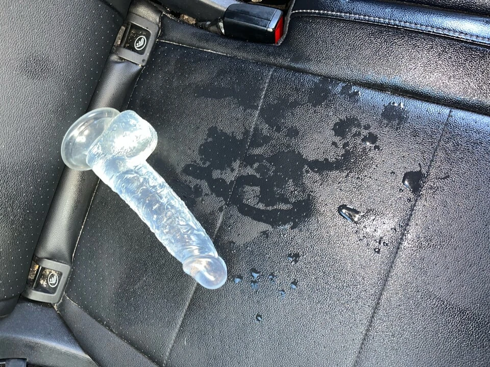 Cum Look at the mess I made in the back seat someone please help me clean it up