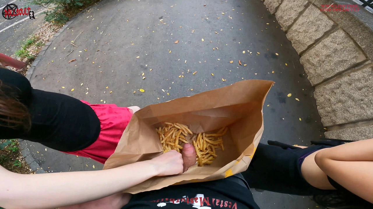 Public double handjob in the fries bag… I’m jerking it!