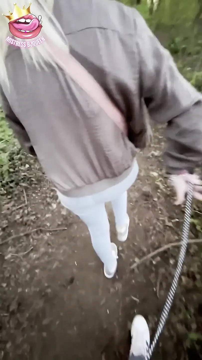 Humiliating Chastity Walk on a Leash Attached to His Locked Cock