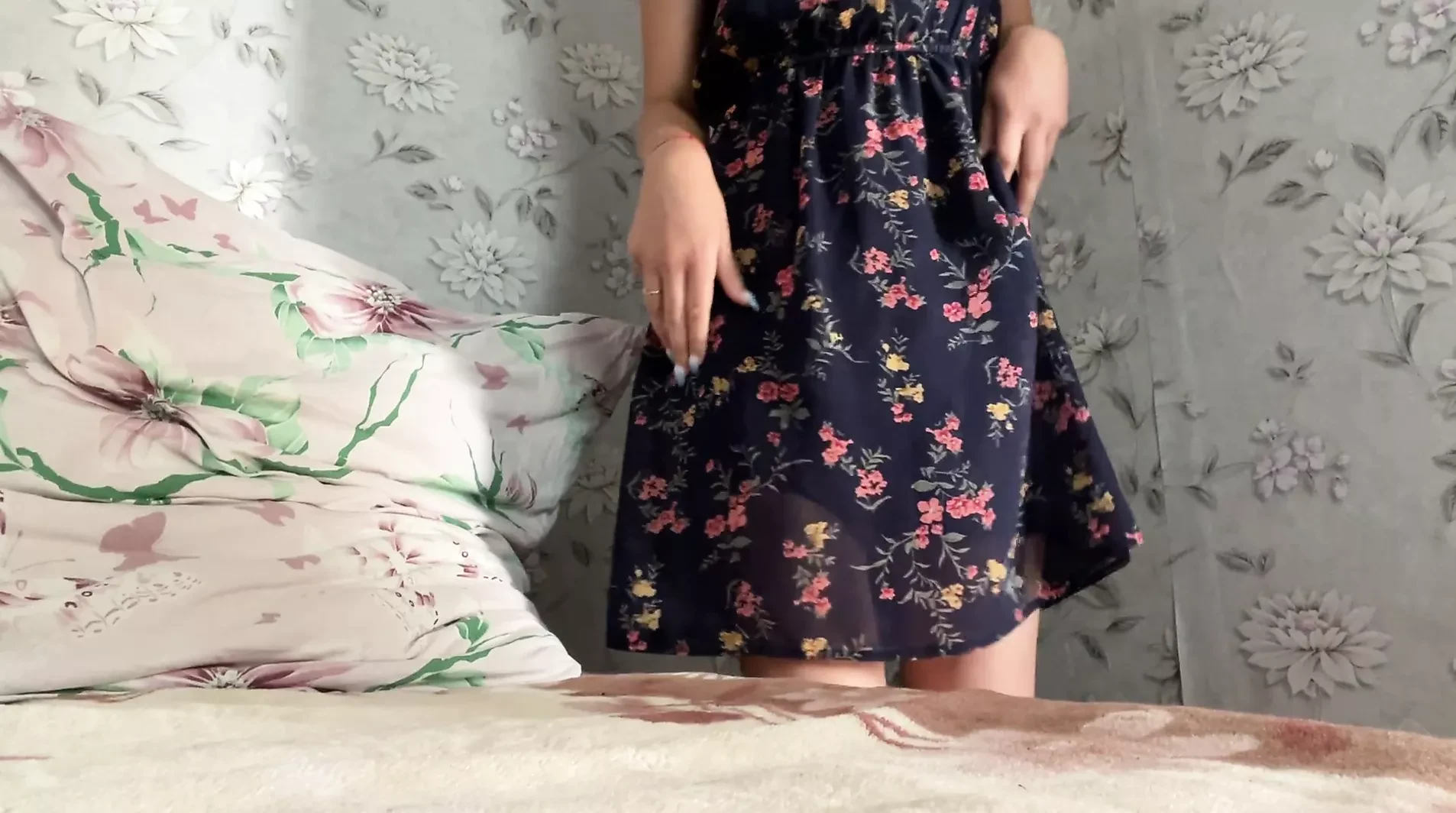 Sexy girlfriend without panties masturbates her sweet pussy for Sasha