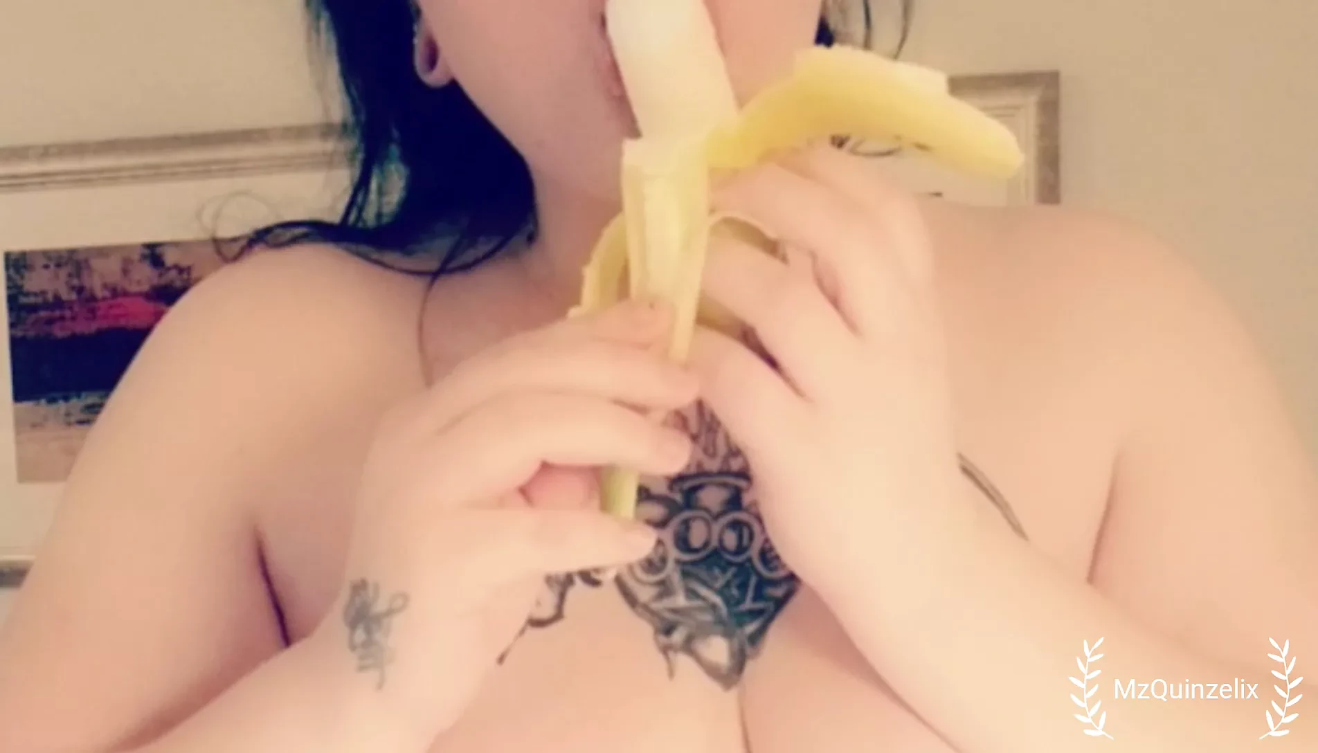BBW Goth Milf Banana Blowjob