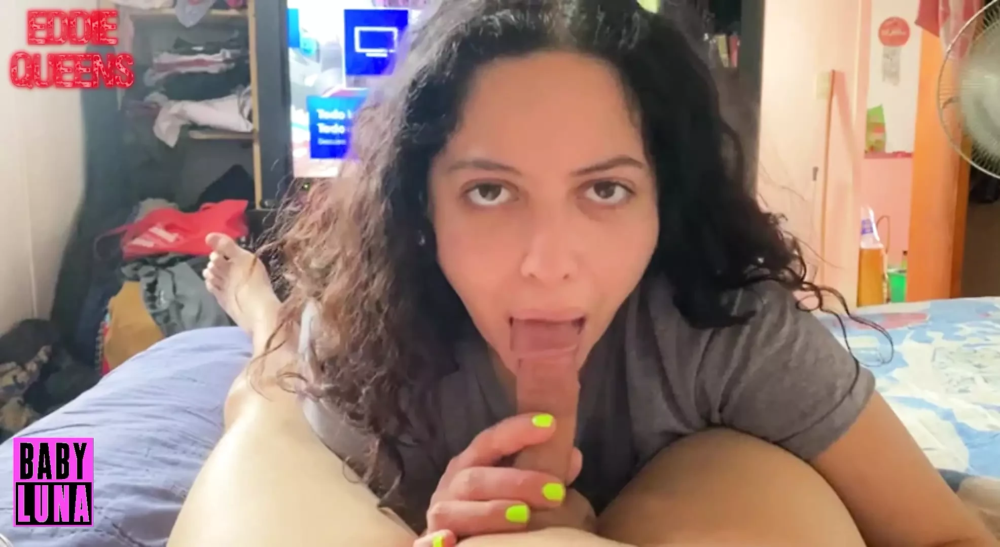 Argentinian slut BabyLuna939 sucks my dick,  titsjob until I run out of milk and takes it all Part 1