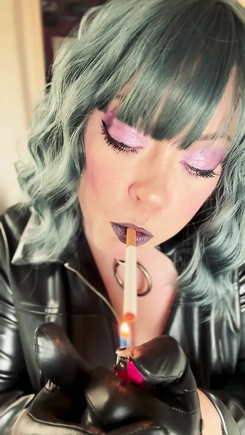 BBW Mistress Tina Snua In Leather & Gloves Smokes 2 Cork Cigarettes – Gloved Smoking Mistress