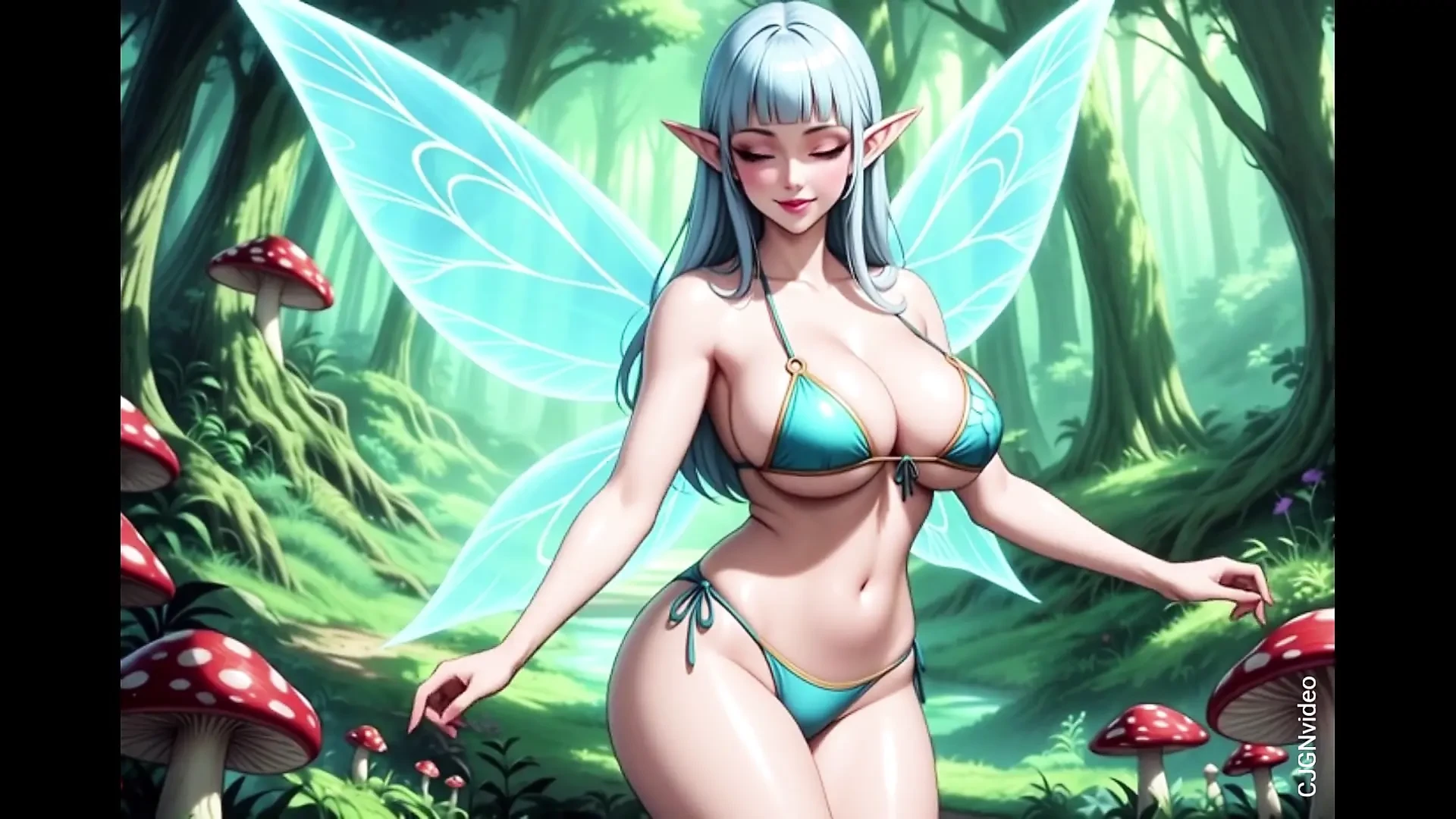 Cute elves with big boobs in forest (Ai animation)