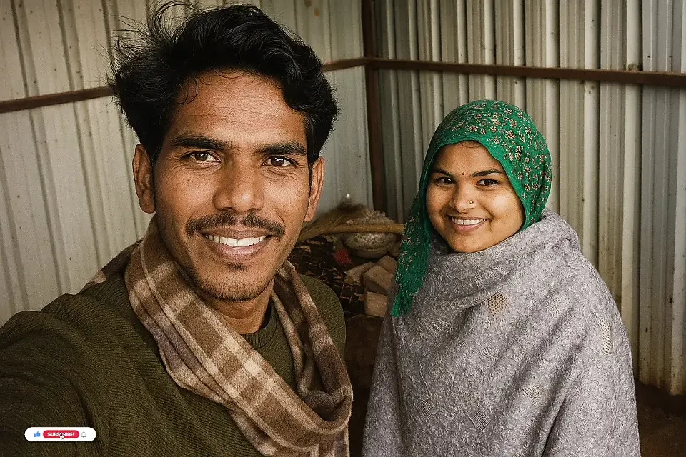 Husband wife of Indian Desi village enjoying in the field in winter and also kissing by -Snapchat143