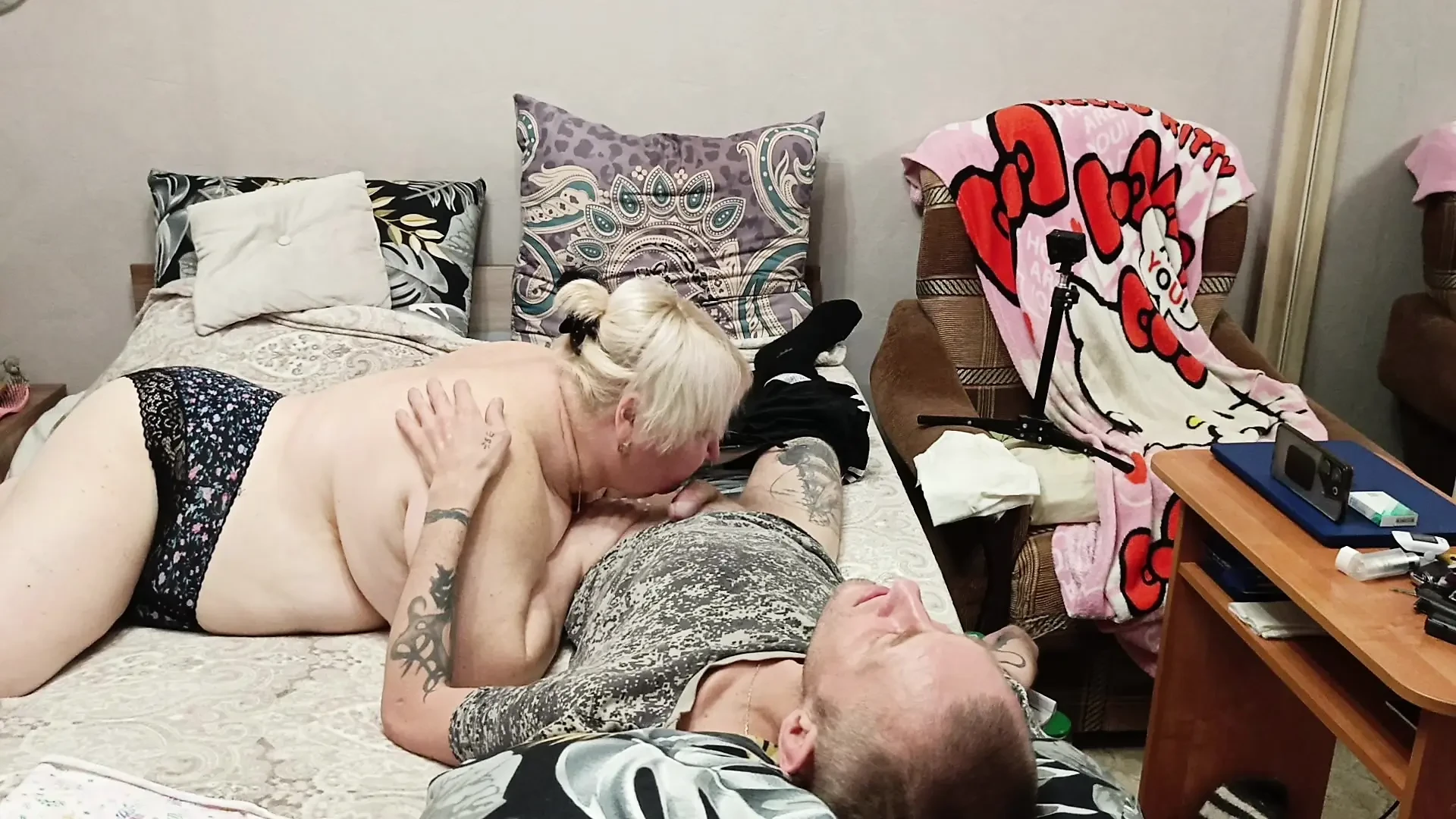 stepmom gives blowjob for a portion of hot cum