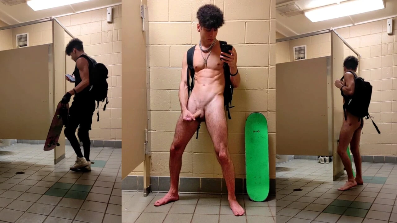 college skater doesn’t care who sees in school bathroom