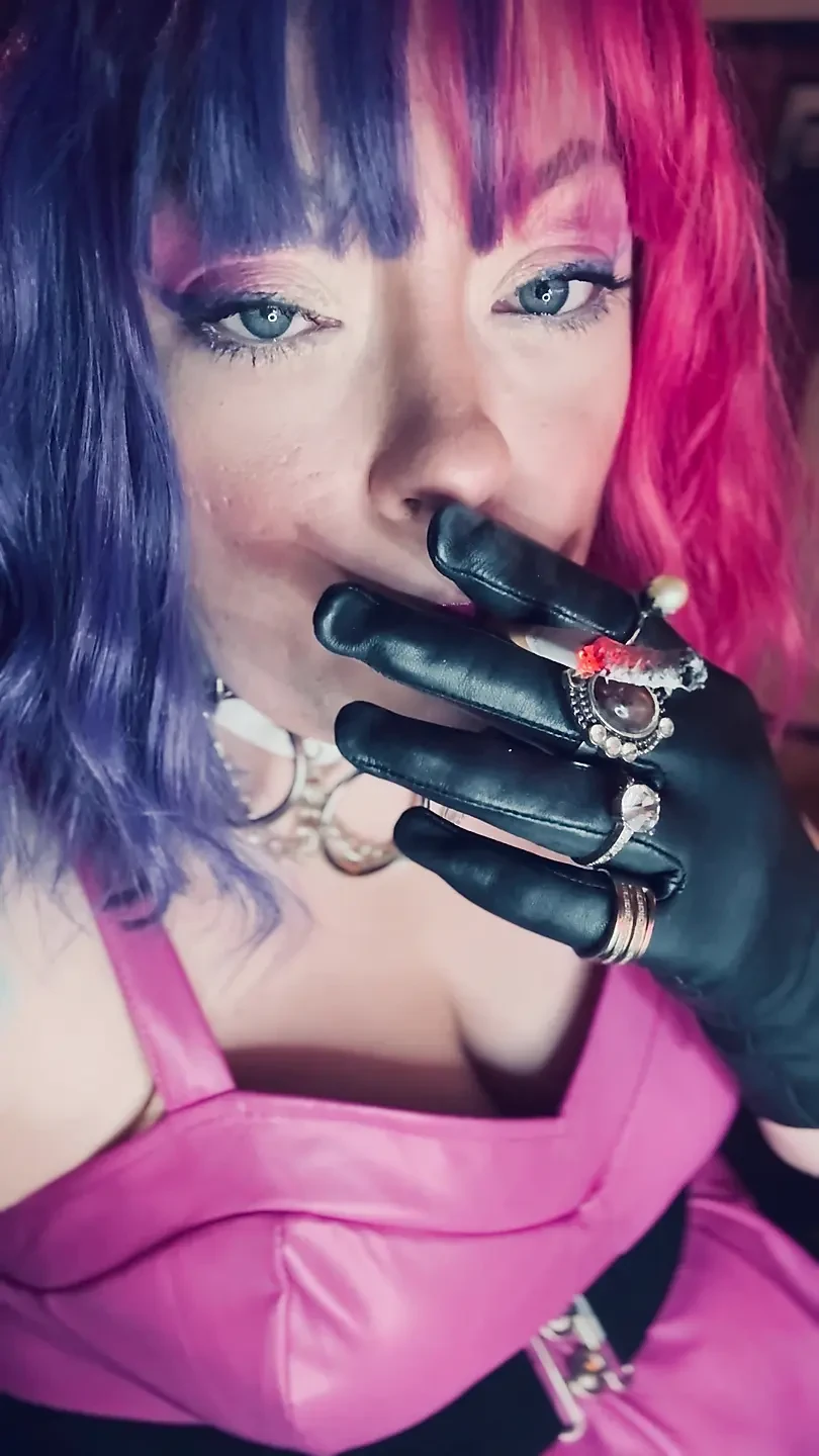 Your Sweetheart Tina Snua Smoking A Cork 100 Cigarette Wearing A Leather Dress & Gloves With Rings – Smoke