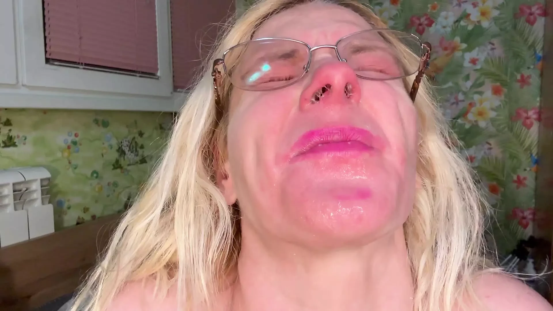 Degrade my face with spit, snot and slap,show my throat and nose