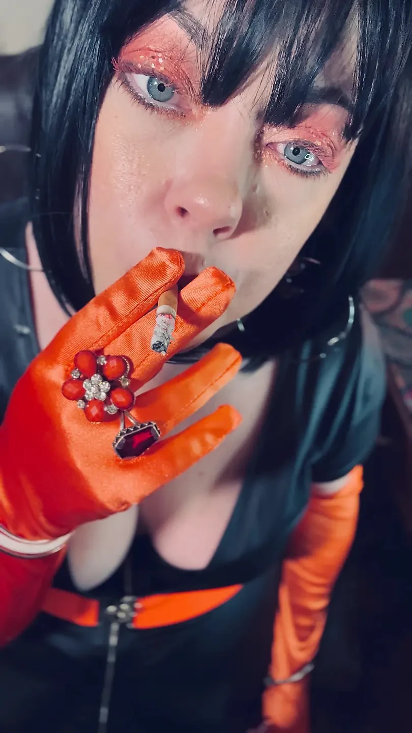 Satin Gloved Cougar Tina Snua Tip To Tails 2 Cigarettes  – Gloves Smoking Smoker Chain Smoking