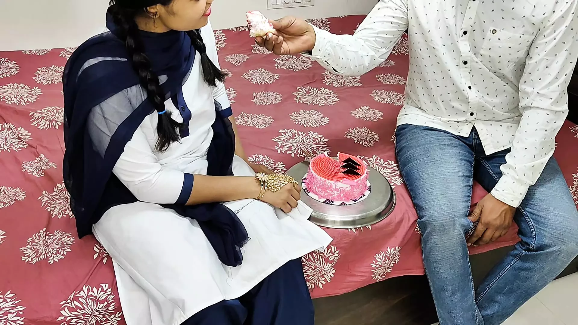 Komal’s school friend cuts cake to celebrate two-month
